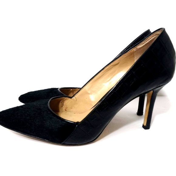 Ann Taylor Black Leather & Fur High Heels - Picture 3 of 8